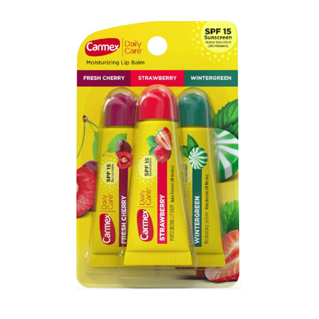 Carmex Daily Care Moisturizing Lip Balm Tubes with SPF 15, Fresh Cherry, Strawberry, Wintergreen, 0.35 OZ - 3 Count ,1 Pack