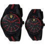 Ferrari Scuderia, RedRev Analog Quartz Black Resin Black & Red Silicone Strap, 0870017 Gift Box, 2 Watches – Father & Son Set